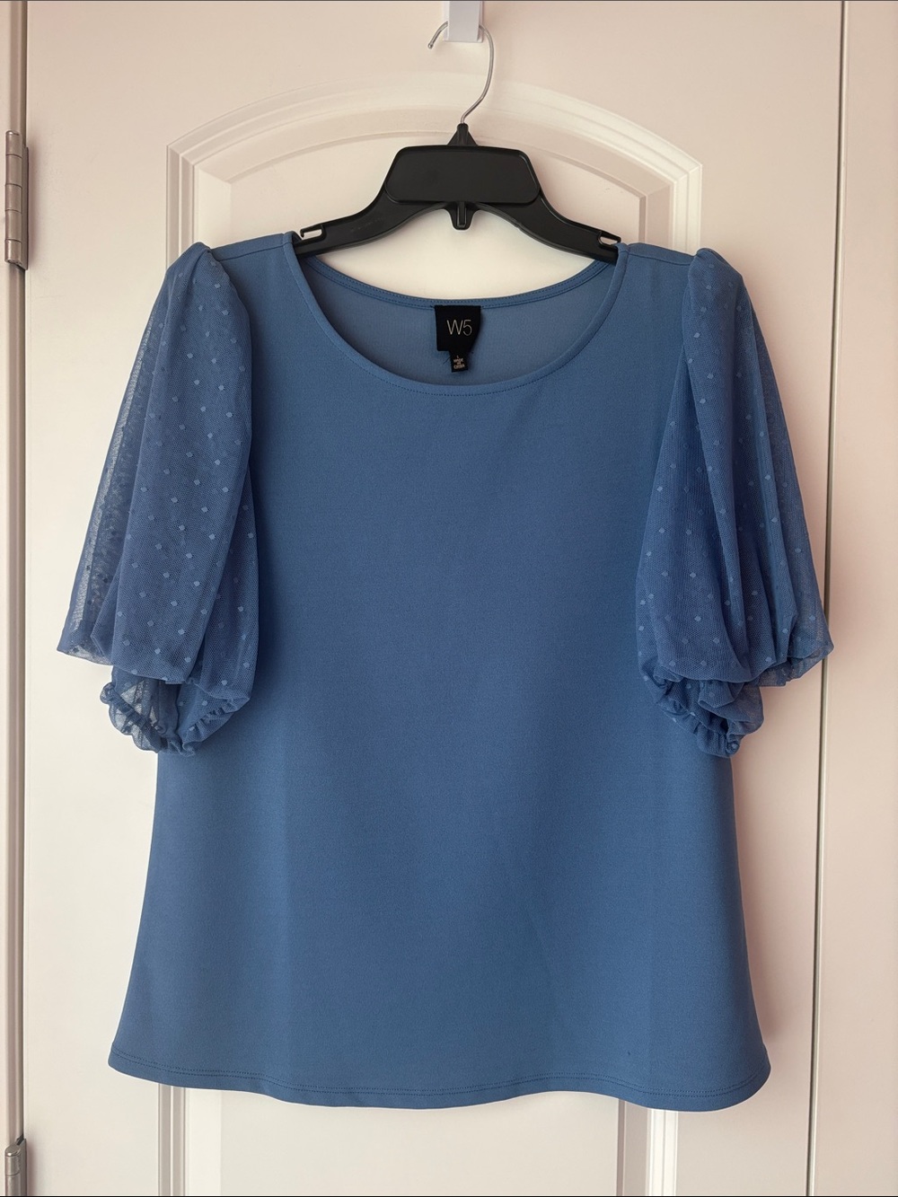 W5 Dusty Blue Mesh Puff-Sleeve Blouse Size Large